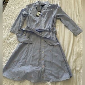 Tommy Hilfiger Elegant Blue Striped w/ Pink Embroidered Flowers Dress